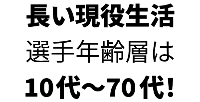 長い現役生活選手年齢層は10代〜70代!